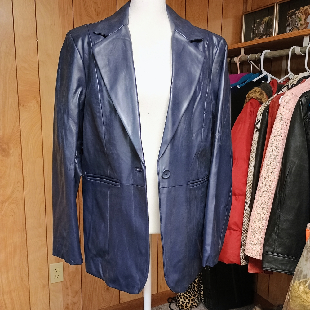 Women's Blue Leather Blazer